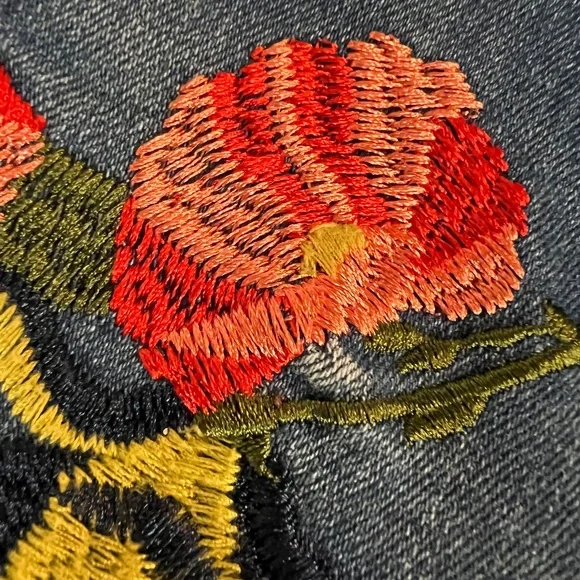 Woman Within Floral Embroidered Straight Leg Cotton Jeans Plus  Size: 14W - Picture 7 of 11